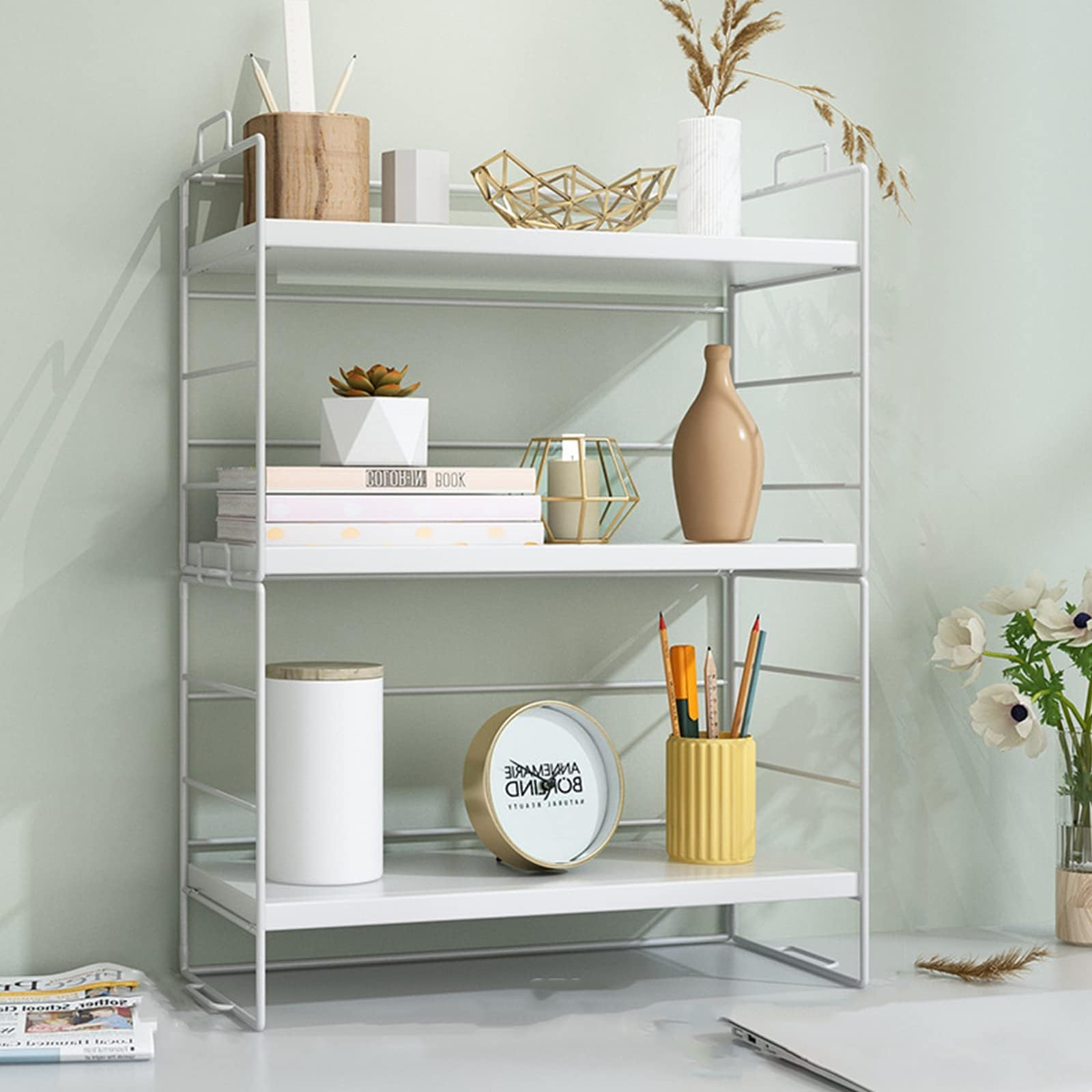 Amazon.com: 3-Tier Adjustable Desktop Organizer Shelf, Small Desk Shelf ... within Creating a clutter-free environment with expert shelf organization tips