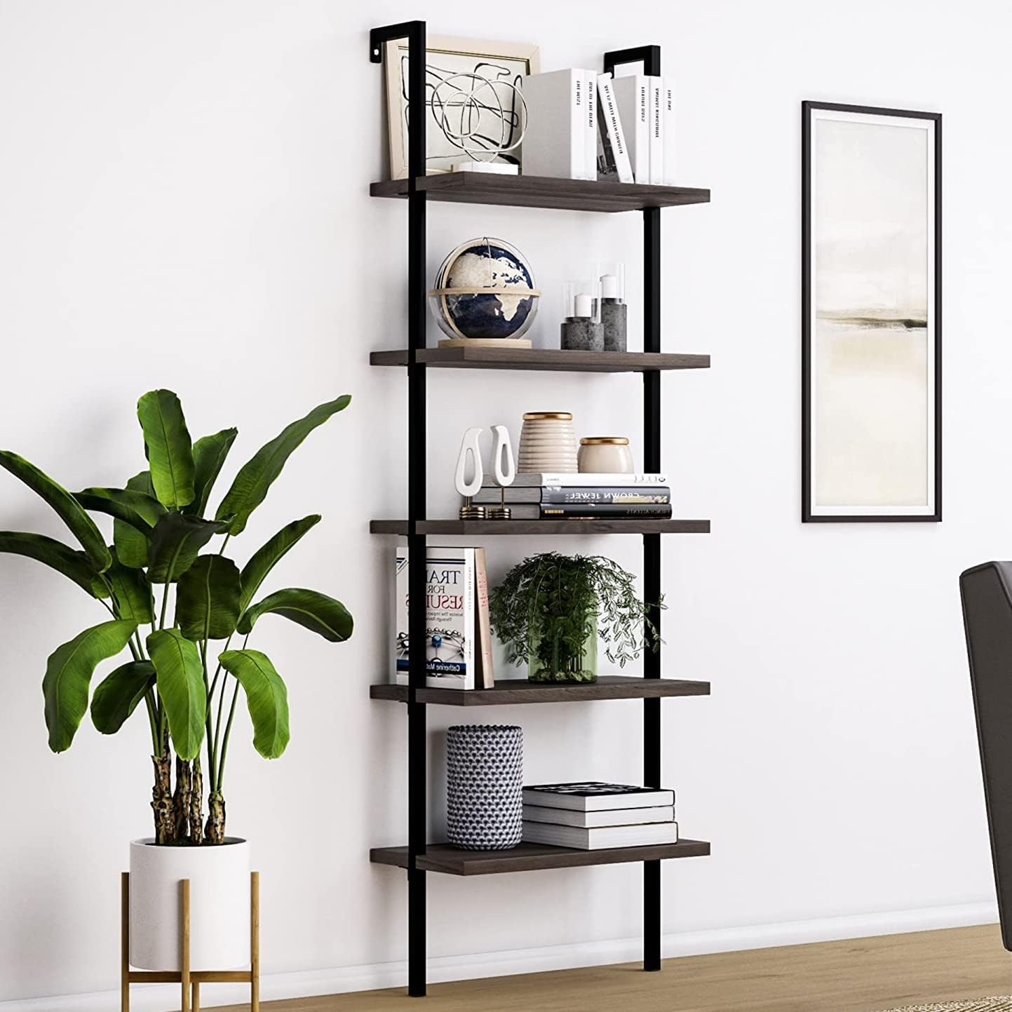 Amazon.com: 5-Shelf Modern Ladder Shelf Bookcase, Open Wall Mount ... with How an Open Wall Mount Bookshelf Transforms Your Decor