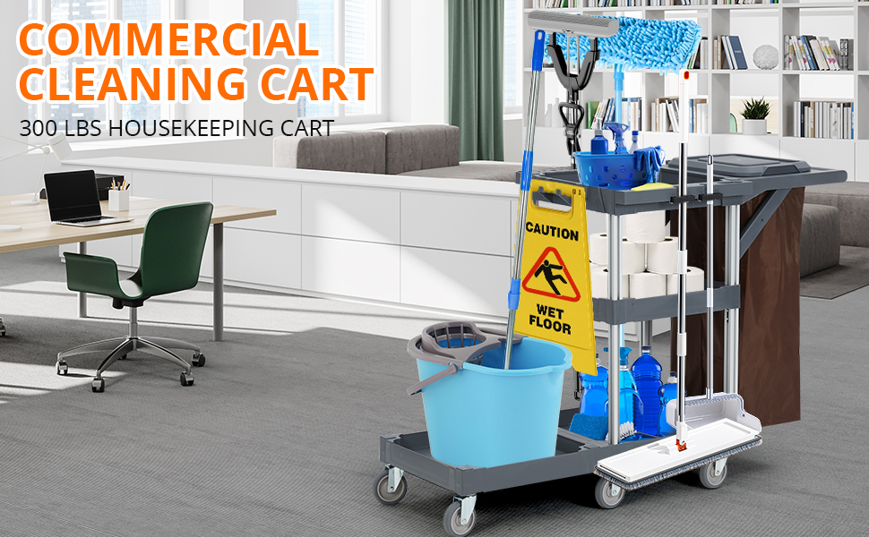 Amazon.com: Commercial Janitorial Cleaning Cart On Wheels - Black ... with Cleaning Secrets Every Home and Business Owner Should Know About Shelving