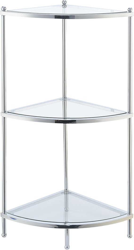 Amazon.com: Convenience Concepts Royal Crest 3 Tier Corner Shelf, Chrome / Glass : Home & Kitchen inside Convenience Concepts Royal Crest Four-Tier Corner Shelf In Clear Glass/ Chrome