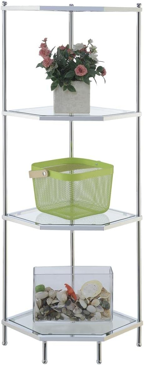Amazon.com: Convenience Concepts Royal Crest 4 Tier Corner Shelf, Chrome / Glass : Home & Kitchen throughout Convenience Concepts Royal Crest Four-Tier Corner Shelf In Clear Glass/ Chrome