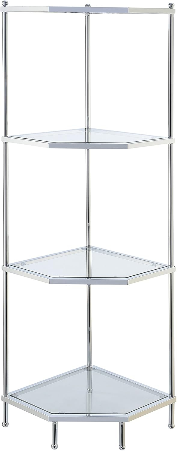 Amazon.com: Convenience Concepts Royal Crest 4 Tier Corner Shelf, Chrome / Glass : Home & Kitchen with Choosing the Right Corner Storage The Royal Crest Shelf Reviewed