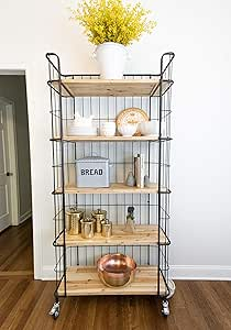 Amazon.com: Creative Co-Op 5 Tier Wood Shelves With Metal Frame ... intended for 5-Tier Wood Shelves With Metal Frame And Caster Wheels