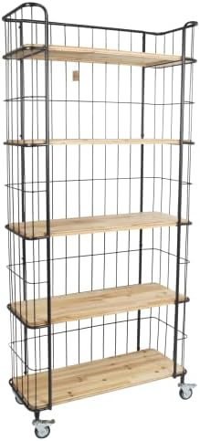 Amazon.com: Creative Co-Op 5 Tier Wood Shelves With Metal Frame ... regarding The Ultimate Guide to Movable Storage 5-Tier Wood Shelves with Casters