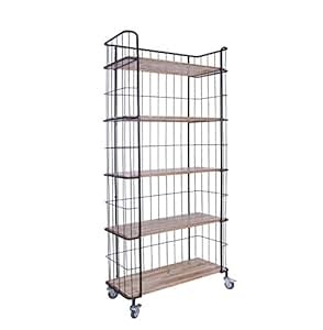Amazon.com: Creative Co-Op 5 Tier Wood Shelves With Metal Frame ... within 5-Tier Wood Shelves With Metal Frame And Caster Wheels