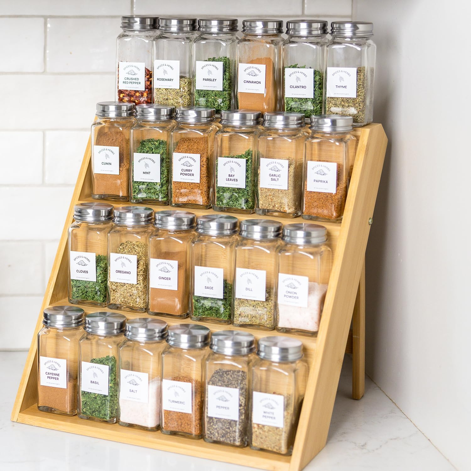 Amazon.com: Eclectics Kc Wooden Spice Rack Organizer - 3 Tier Shelf For ... regarding Kitchen Spice Rack Shelf