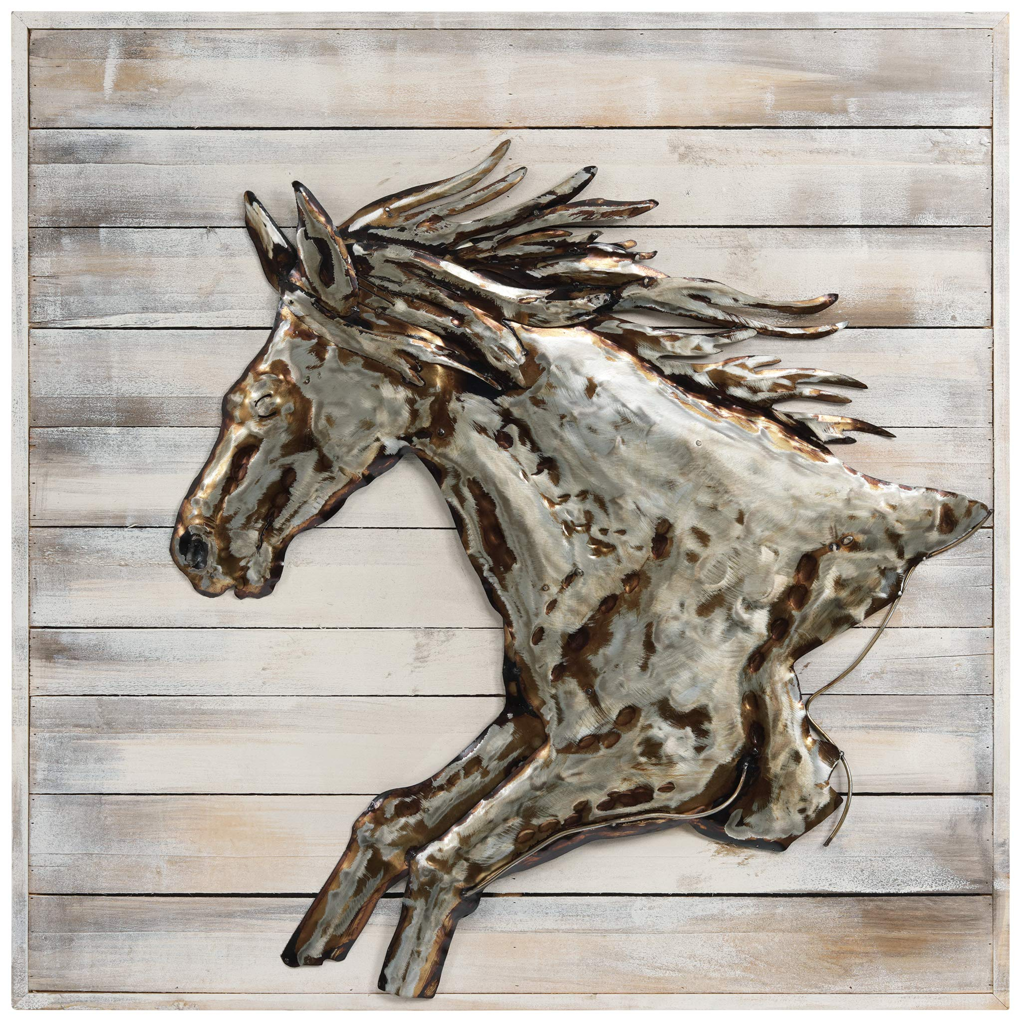 Amazon.com: Empire Art Direct Golden Horse Metal Hand Painted Mixed Media Iron Sculpture On ... pertaining to A Closer Look at the "Deer 1" Hand Painted Iron and Wood Wall Sculpture
