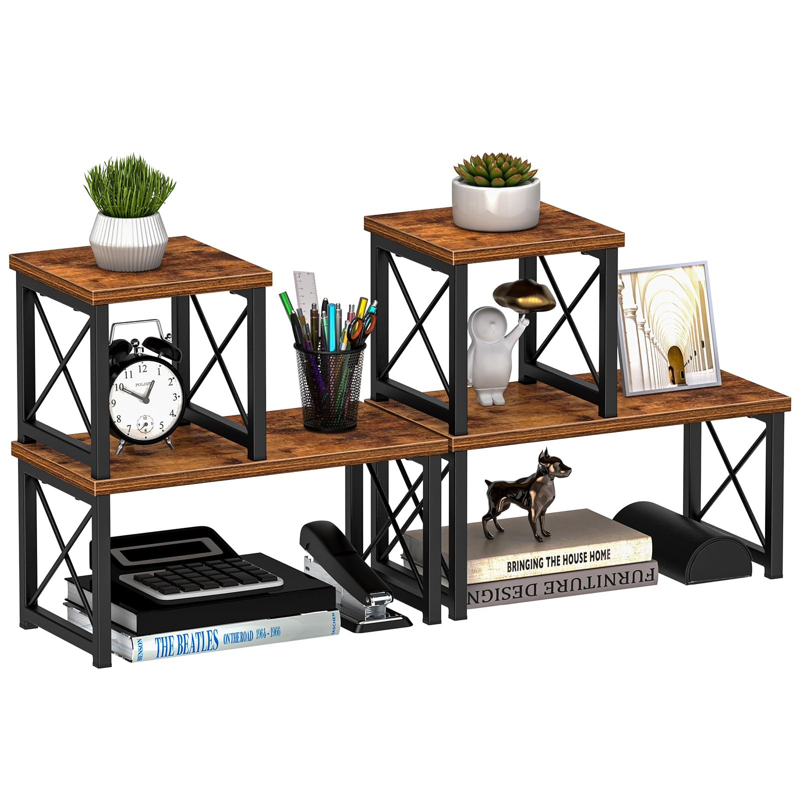 Amazon.com: Honiter 2 Sets Desk Shelf, Desktop Organizer Shelf, 2 Tier ... inside Shelf For Office Supplies
