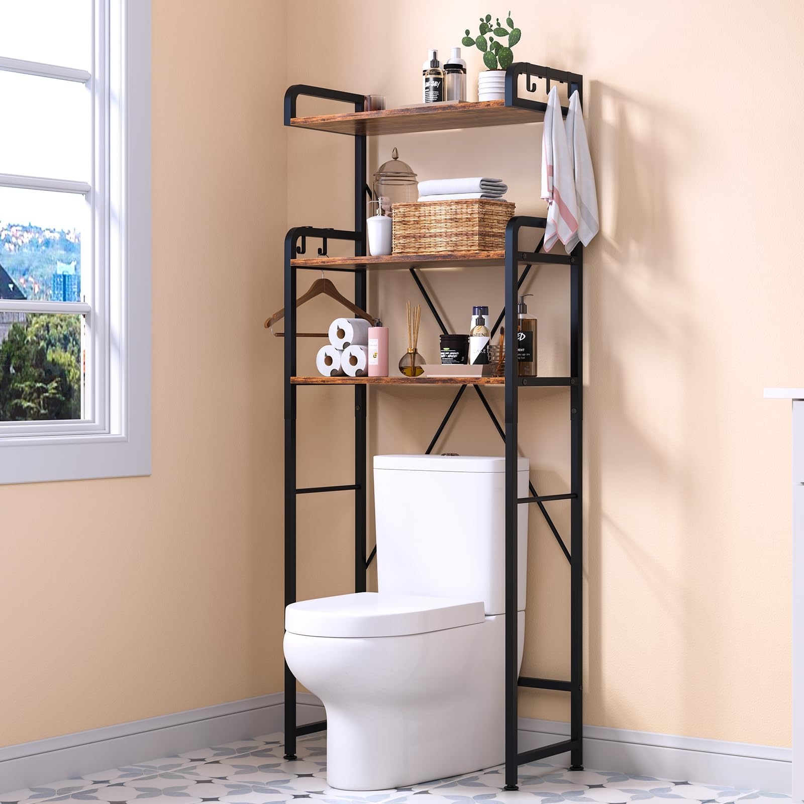 Amazon.com: Kalrin Over-The-Toilet Storage Rack, 4-Tier Bathroom ... for Bathroom Shelf Over Toilet