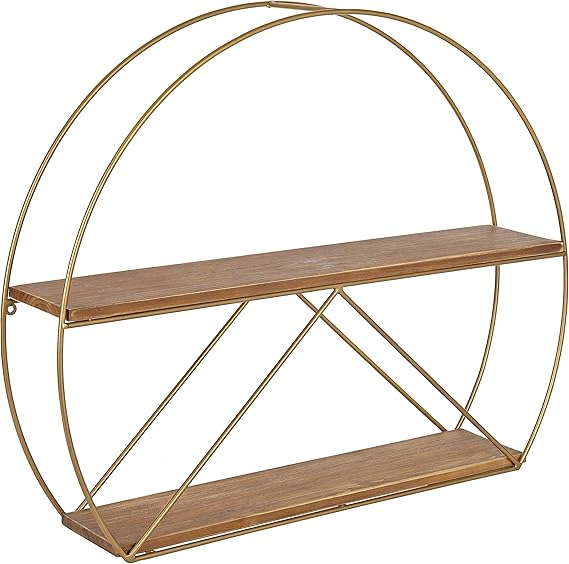 Amazon.com: Kate And Laurel Delmar Mid-Century Modern Wall Shelf, 26" X 21", Brown And Gold ... regarding Delmar Mid-Century Modern Wall Shelf, Brown/Gold 26X21