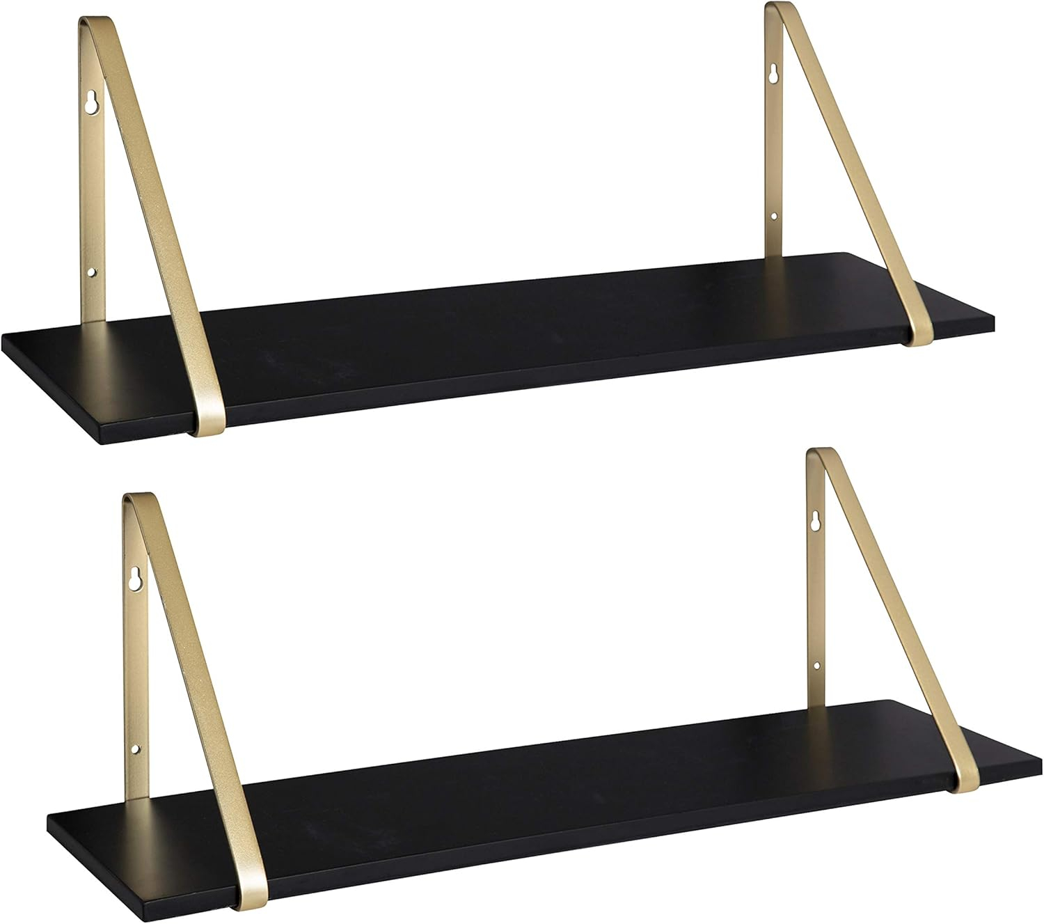 Amazon.com: Kate And Laurel Soloman Black Wooden Shelves With Gold Metal Brackets, 2 Piece Set ... pertaining to Beyond the Ordinary Elevate Your Decor with Soloman's Premium Shelving