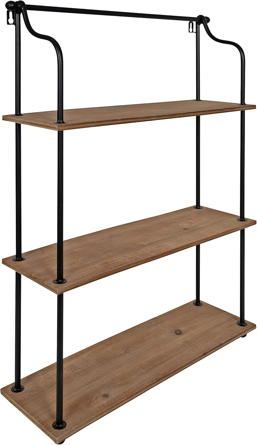 Amazon.com: Kate And Laurel Walters Wood And Metal 3-Tier Shelving, 21" X 32", Rustic Brown And ... regarding Walters Wood And Metal 3-Tier Shelving, Brown 21X32
