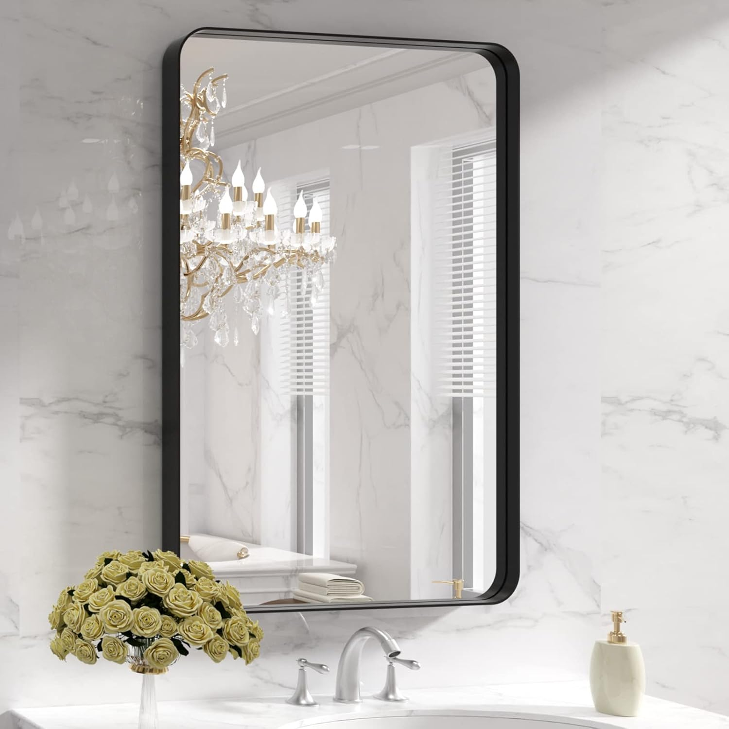 Amazon.com: Loaao 28X36 Inch Black Metal Framed Bathroom Mirror For ... intended for Black Mirror Frame