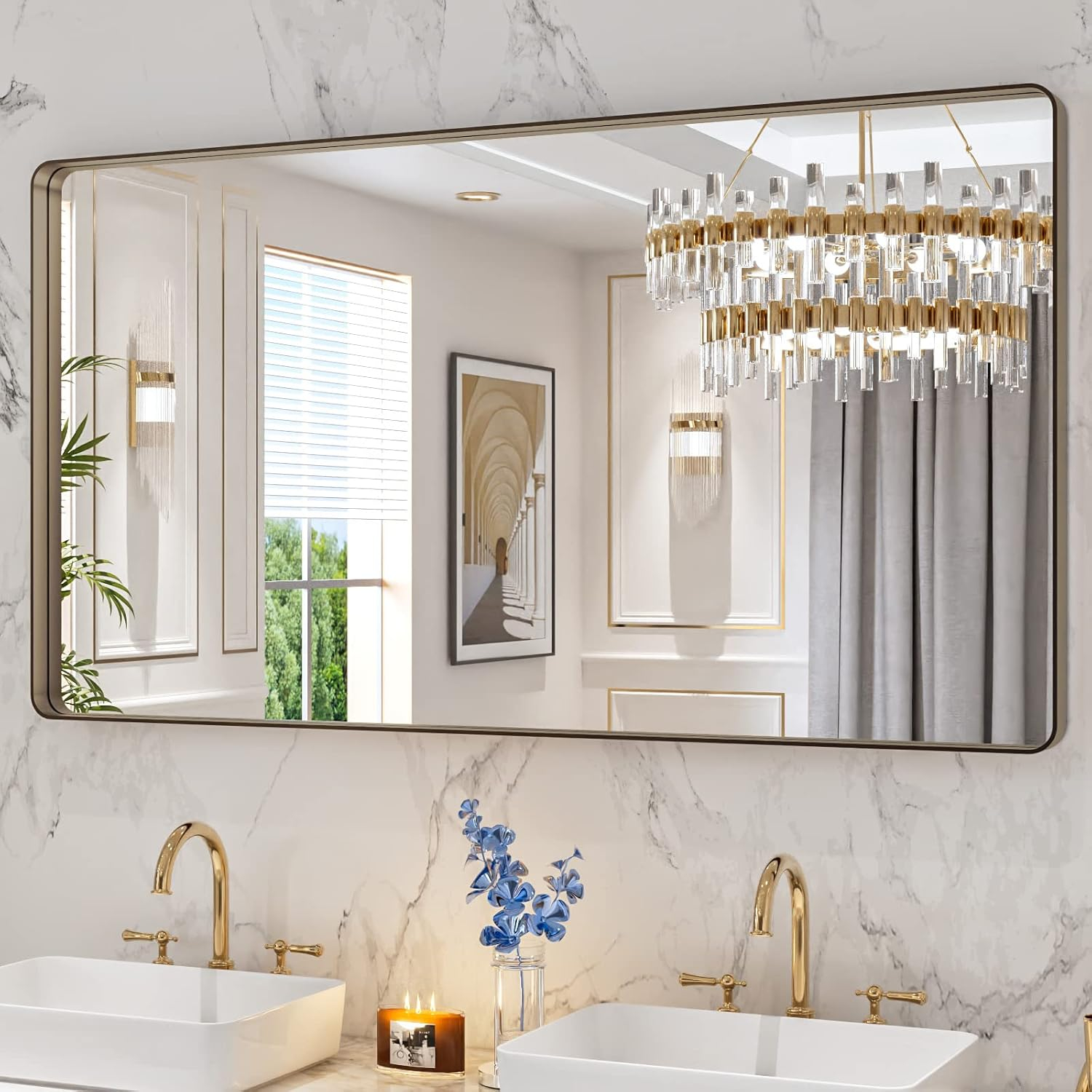 Amazon.com: Loaao 55”X30” Bronze Bathroom Mirrors For Vanity, Rounded ... intended for Investigating the Craftsmanship Behind Dark Bronze Narrow Mirrors