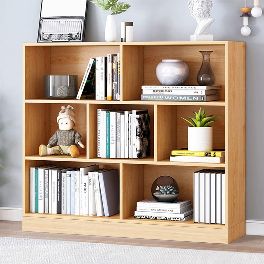 Amazon.com: Oschf 3-Tier Wooden Open Bookcase - Modern Display Bookshelf With Top Edge And Solid ... regarding Wooden 3-Tier With 2-Drawer Shelf