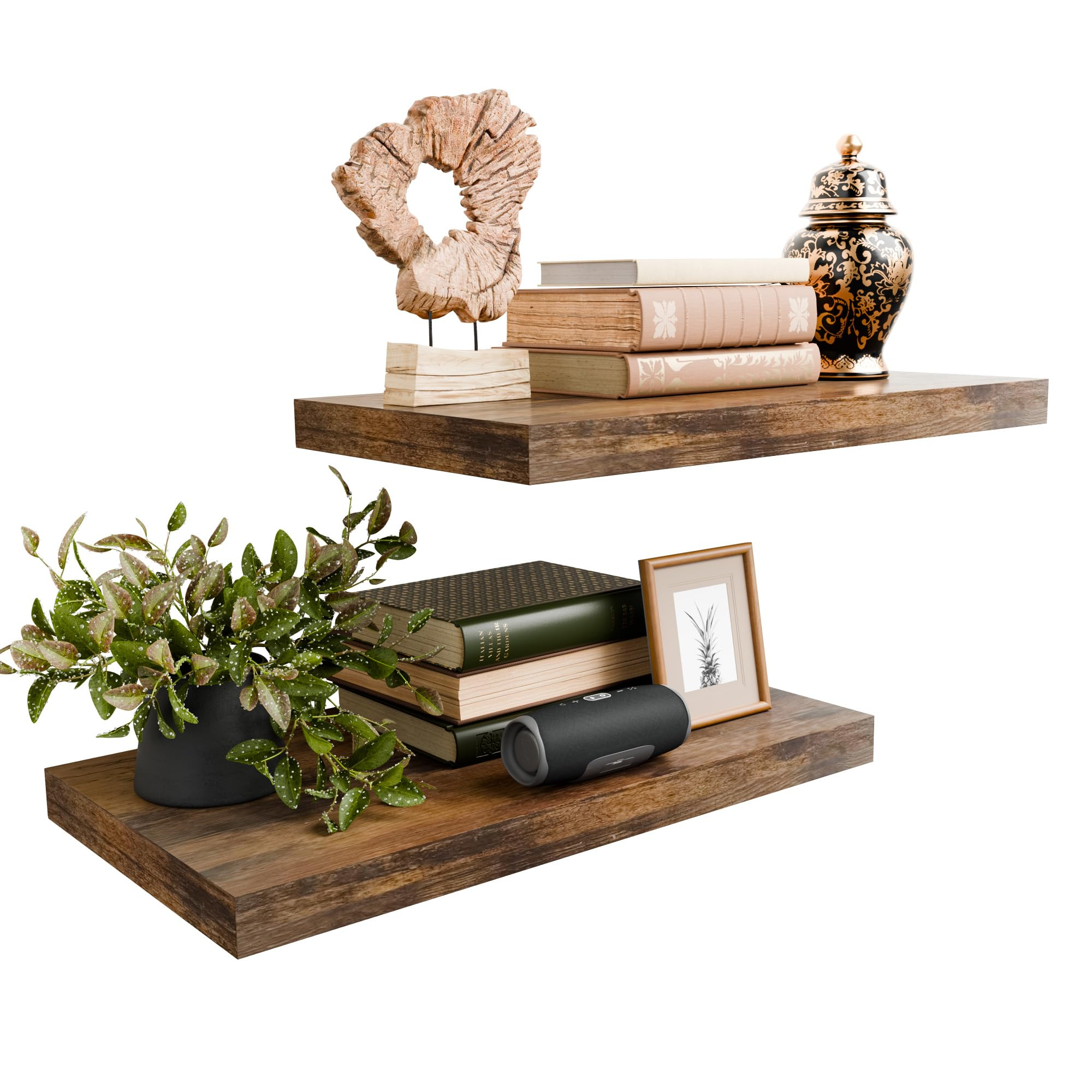 Amazon.com: Rustic Brown 24 Inch Floating Shelves For Wall, Wooden 12 ... for Understanding the Charm of Ladd's Rustic Brown Shelving