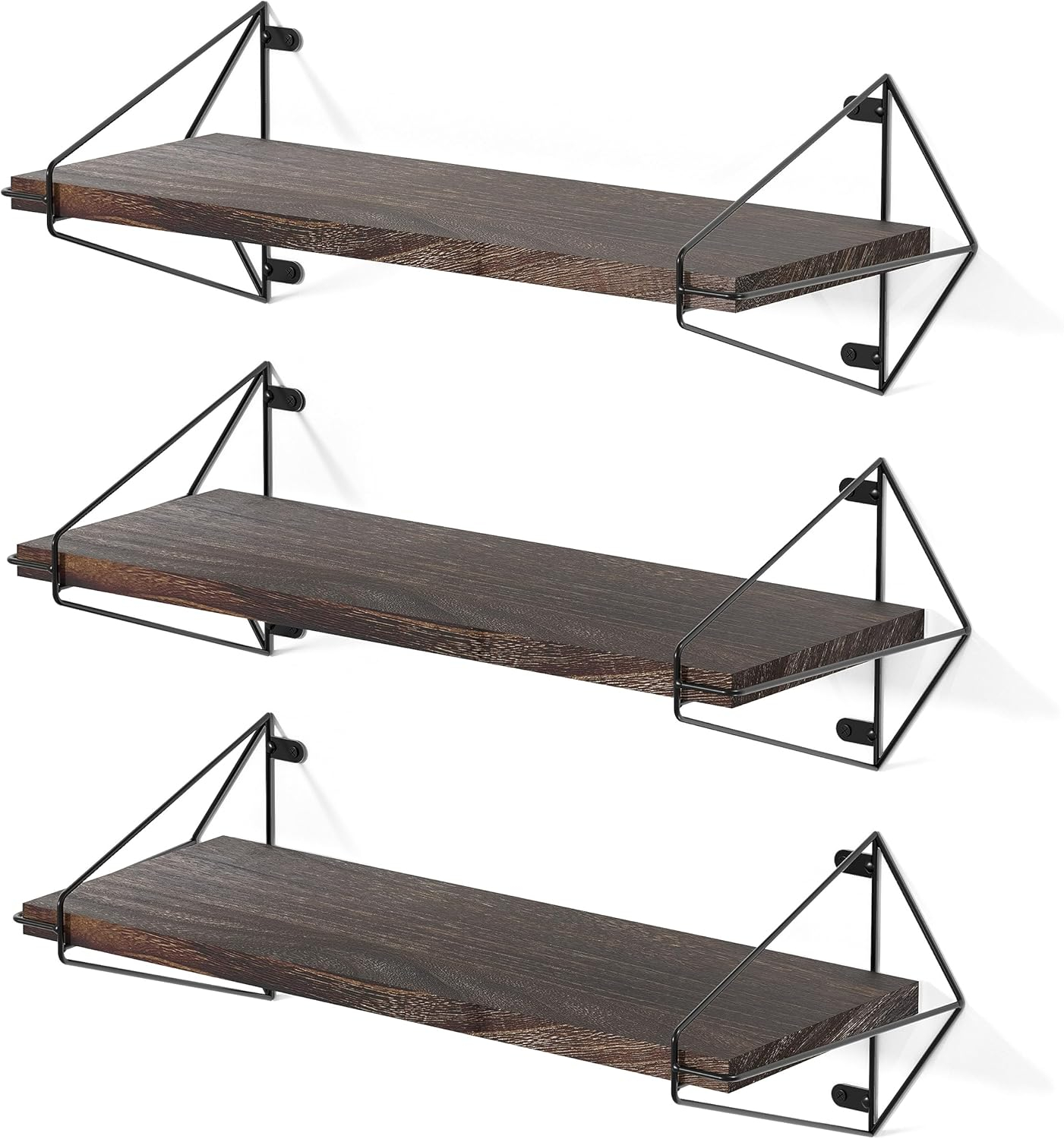 Amazon.com: Rustic Dark Carbonized Brown Wood Floating Shelves - Trio ... throughout Ladd Floating Shelves, Rustic Brown 25.5X22X5