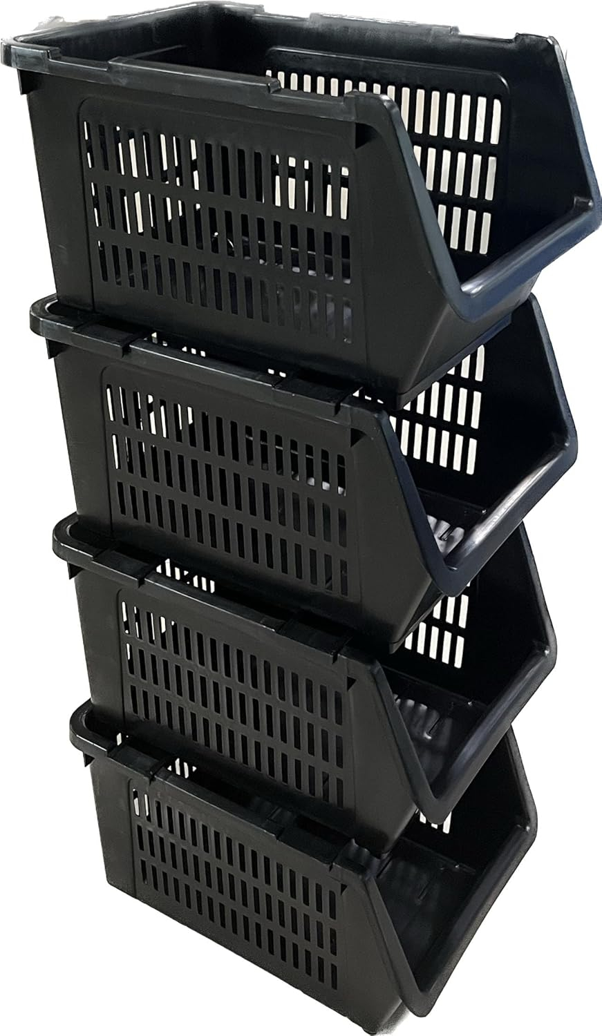 Amazon.com: Skywin Plastic Stackable Storage Bins Black - 4 Pack Open ... in Stackable Storage Bins