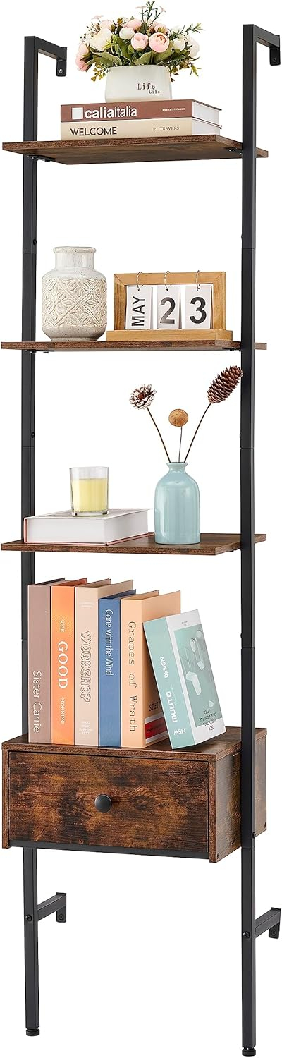 Amazon.com: Tajsoon 4 Tier Wall Ladder Bookshelf With Drawers, Wall ... regarding Maximizing Your Space A Guide to Wall Ladder Shelves with Wire Baskets
