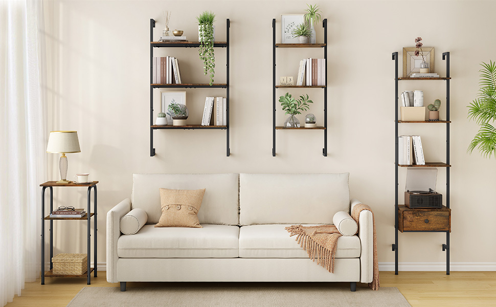 Amazon.com: Tajsoon 4 Tier Wall Ladder Bookshelf With Drawers, Wall ... within Wall Ladder Shelf & Bookcase With Wire Storage Baskets