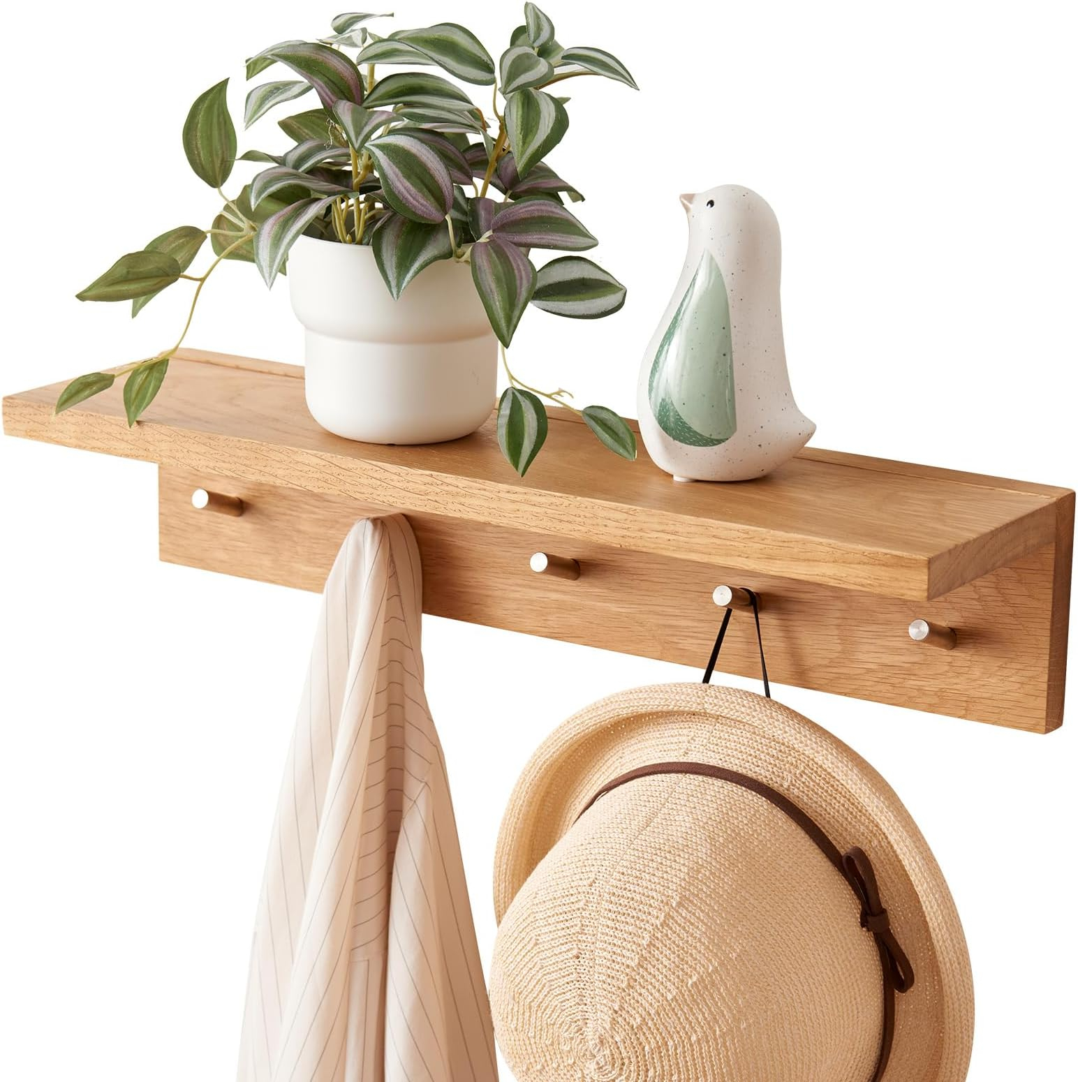 Amazon.com: Treoakwis Oak Wood Coat Rack Wall Mount With Shelf 8 Inch ... throughout Building a functional entryway shelf with hooks that lasts for years