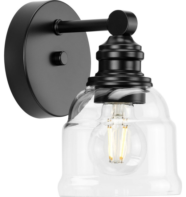 Ambrose Collection 5" 1-Light Matte Black Clear Glass Bath Vanity Light ... regarding A Closer Look at the Ambrose Collection's Polished Chrome Bath Light