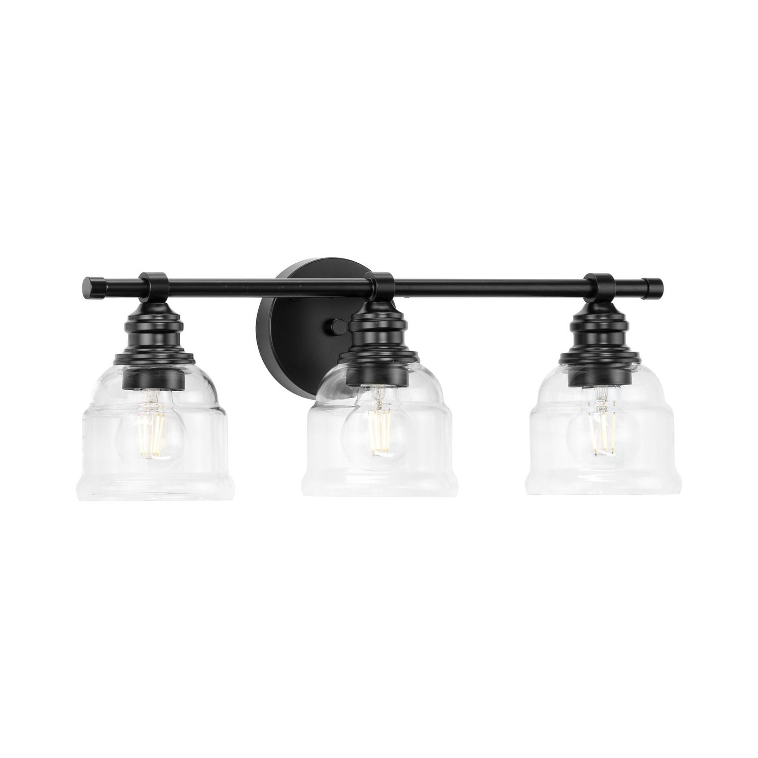 Ambrose Collection Three-Light Farmhouse Matte Black Clear Glass Bath ... throughout Ambrose Collection 5" 1-Light Polished Chrome Clear Glass Bath Vanity Light