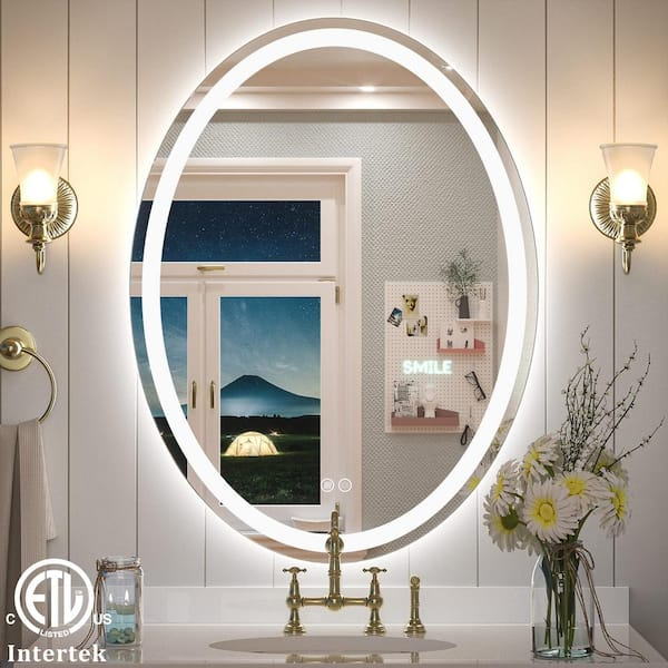 Apmir 24 In. W X 32 In. H Oval Frameless Super Bright 192 Leds/M ... for Gatco 4059 Elevate 24" W X 26-1/2" H Oval Frameless Bathroom Wall - Chrome