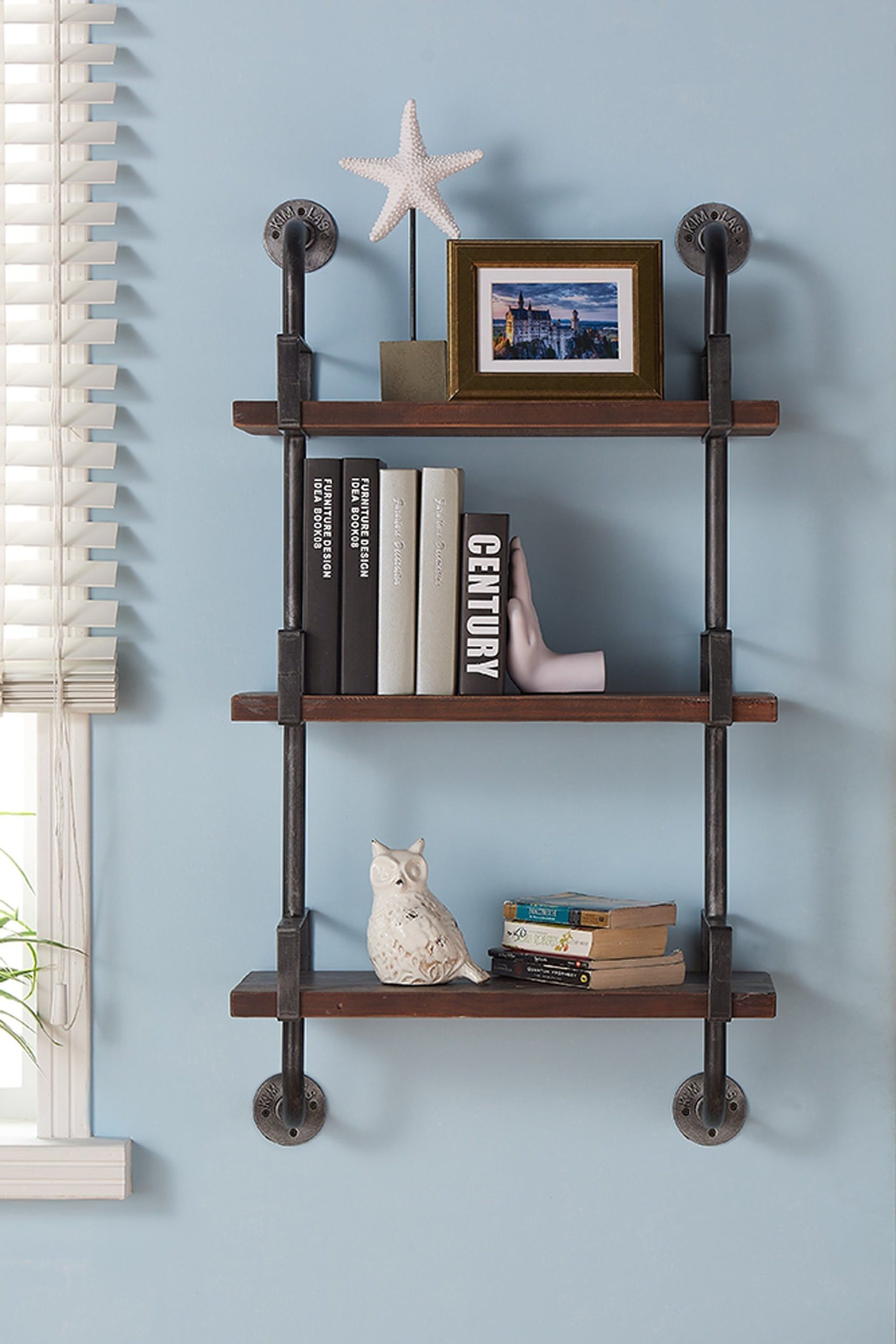 Armen Living Industrial Pine Wood Floating Gray And Walnut Wall Shelf ... throughout Expert Insights on Incorporating the Armen Living Orton Shelf into Your Decor