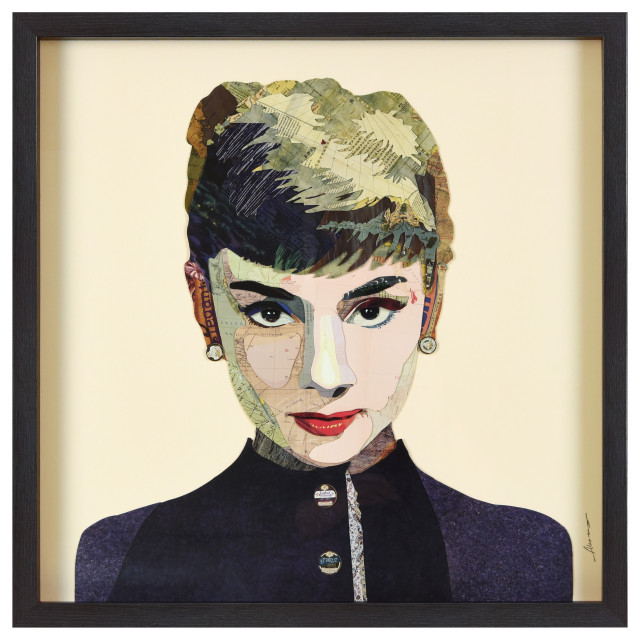 Audrey Handmade Collage Framed Graphic Wall Art Under Glass Signed By ... inside "Crane" Collage Framed Graphic Wall Art Under Glass Handmade Signed By Alex Zeng