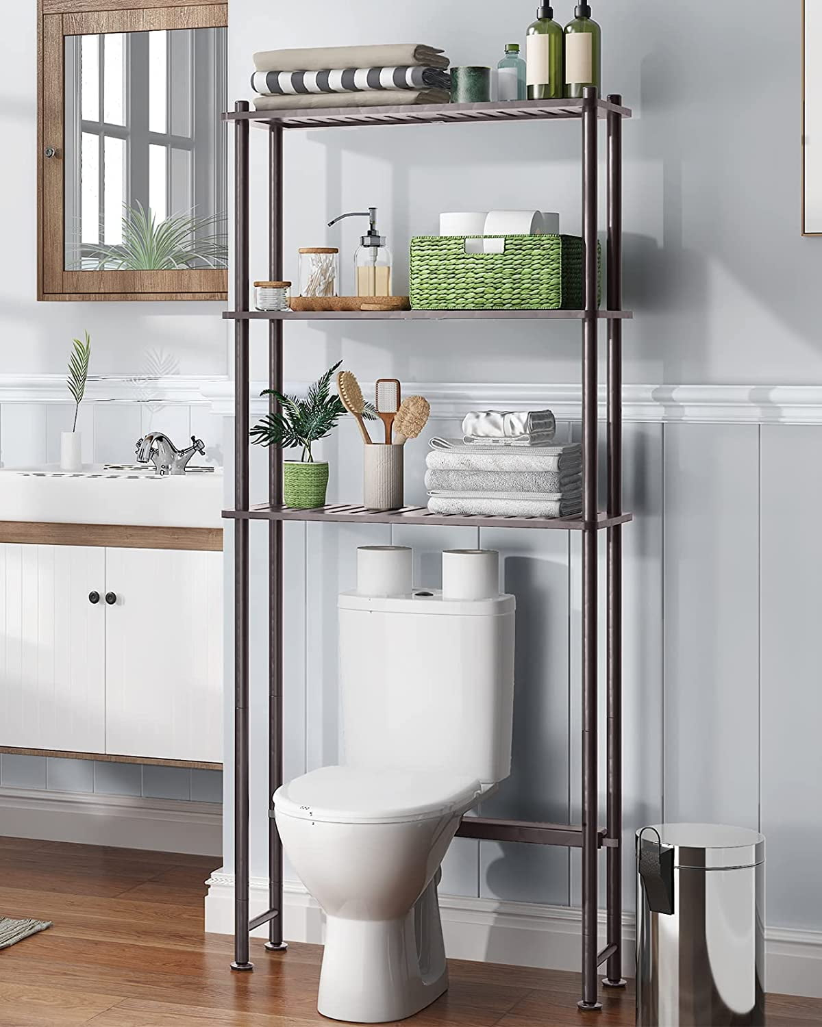 Bamboo Over The Toilet Storage Shelf, Over Toilet Bathroom Organizer ... with regard to Bathroom shelf over toilet safety considerations and weight capacity guidelines