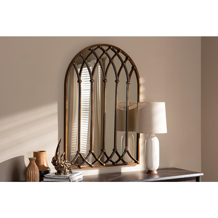 Baxton Studio Freja Vintage Farmhouse Antique Bronze Finished Arched ... intended for Adding Light and Character Using the Baxton Studio Window Mirror