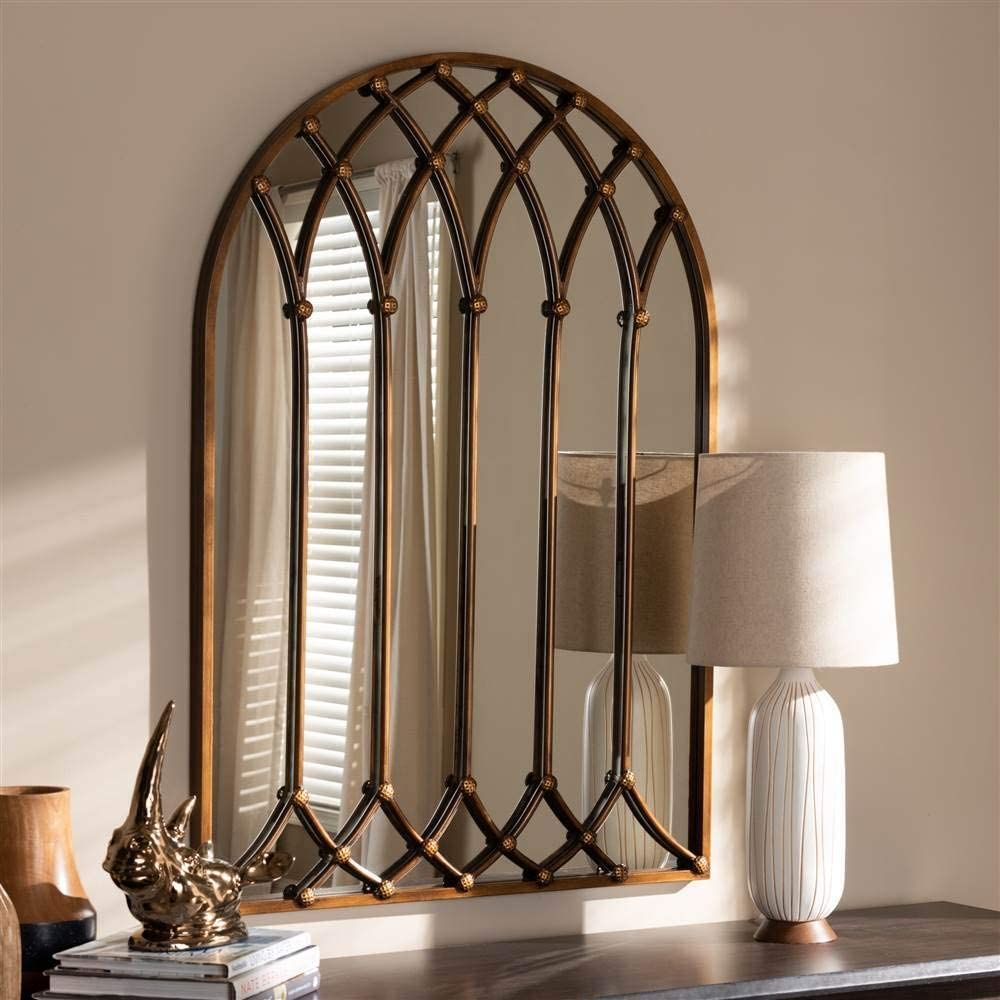 Baxton Studio Freja Vintage Farmhouse Antique Bronze Finished Arched ... throughout Baxton Studio Vintage Farmhouse Silver Finished Arched Window Wall Mirror