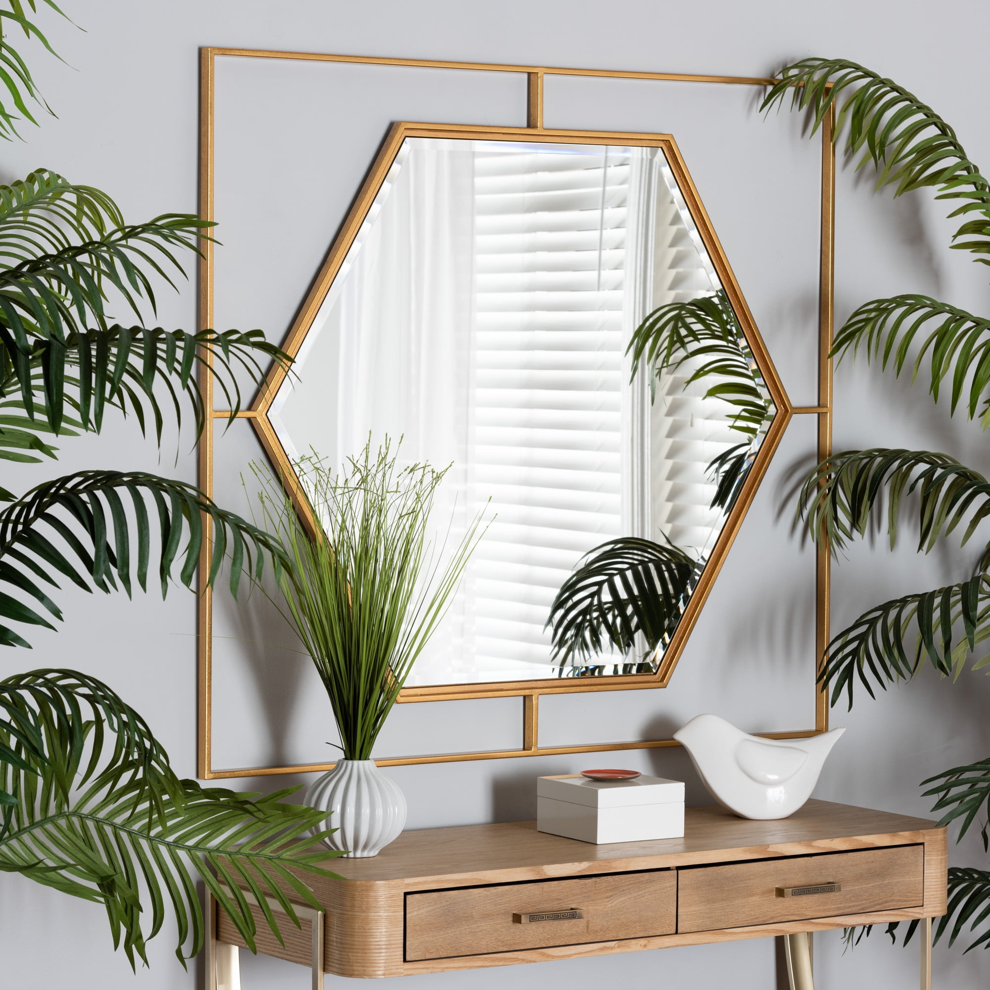 Baxton Studio Gates Modern Glam And Luxe Antique Goldleaf Metal Accent ... pertaining to Unveiling the Beauty of the Tauriel Metal Butterfly Accent Mirror