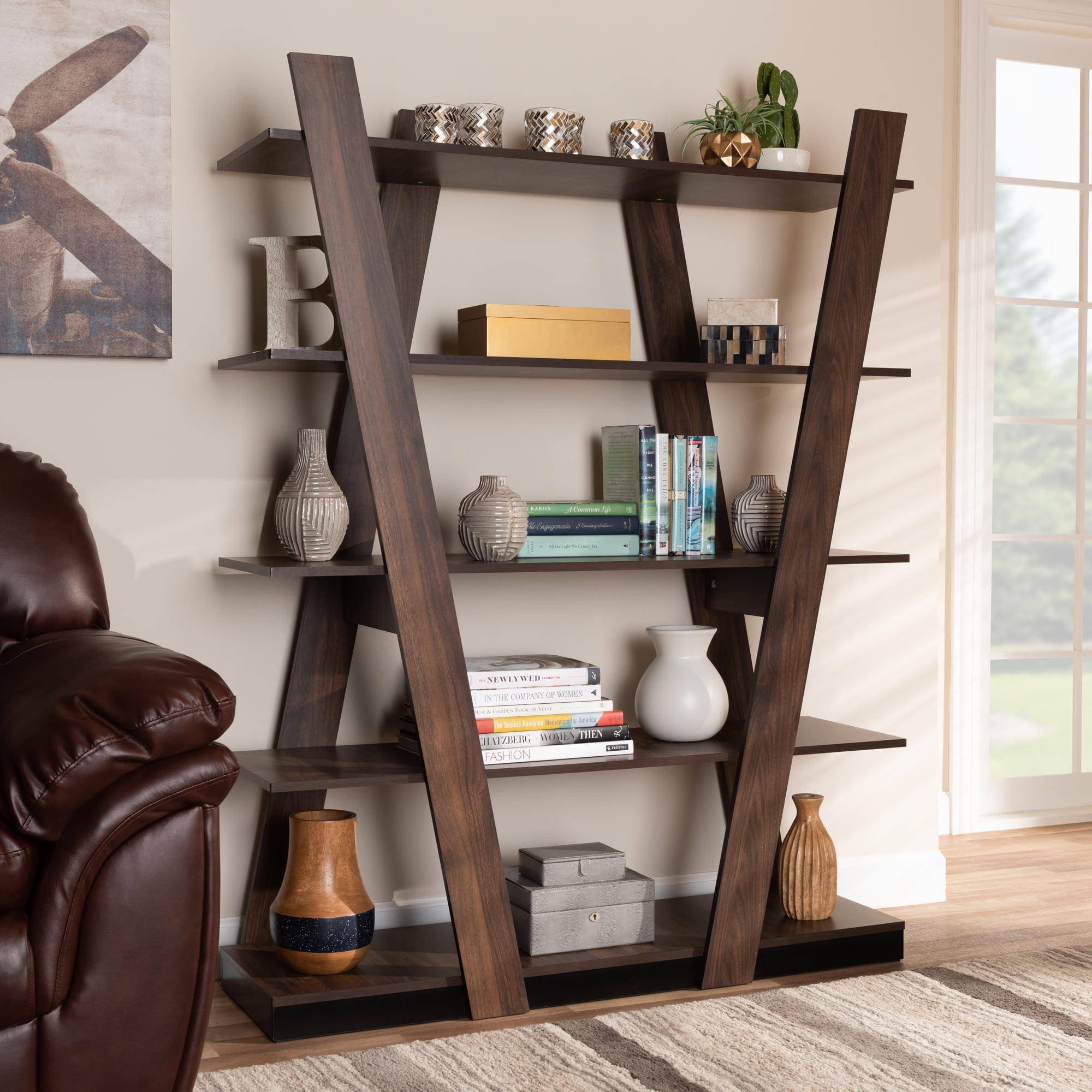 Baxton Studio Michio Modern And Contemporary Walnut Brown Finished 5 ... regarding Modern Shelf Decor