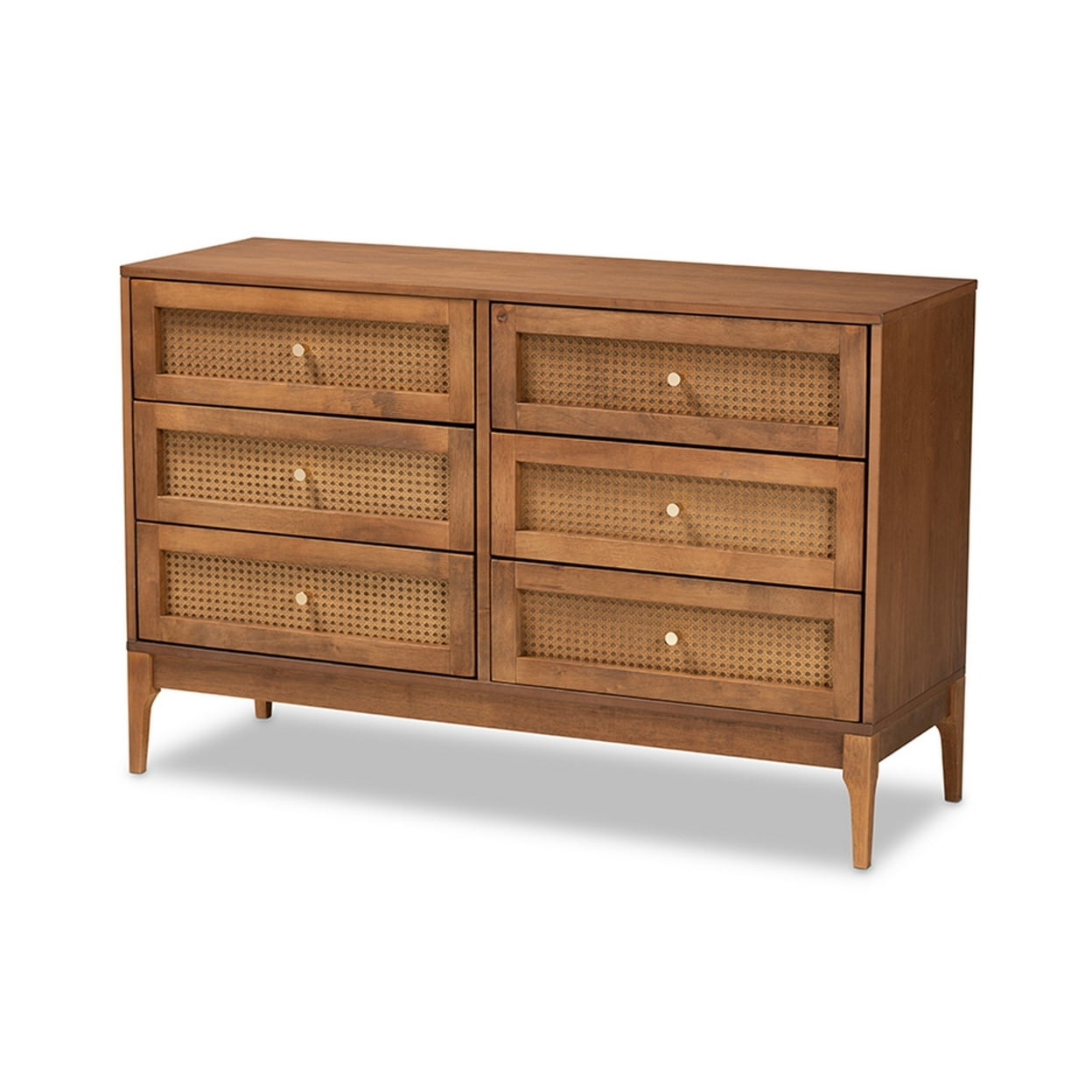 Baxton Studio Ramiel Mid-Century Modern 6-Drawer Dresser, Ash Walnut Finished Wood With Rattan ... regarding Bringing Mid-Century Charm Home The Ramiel Wood and Rattan Chest