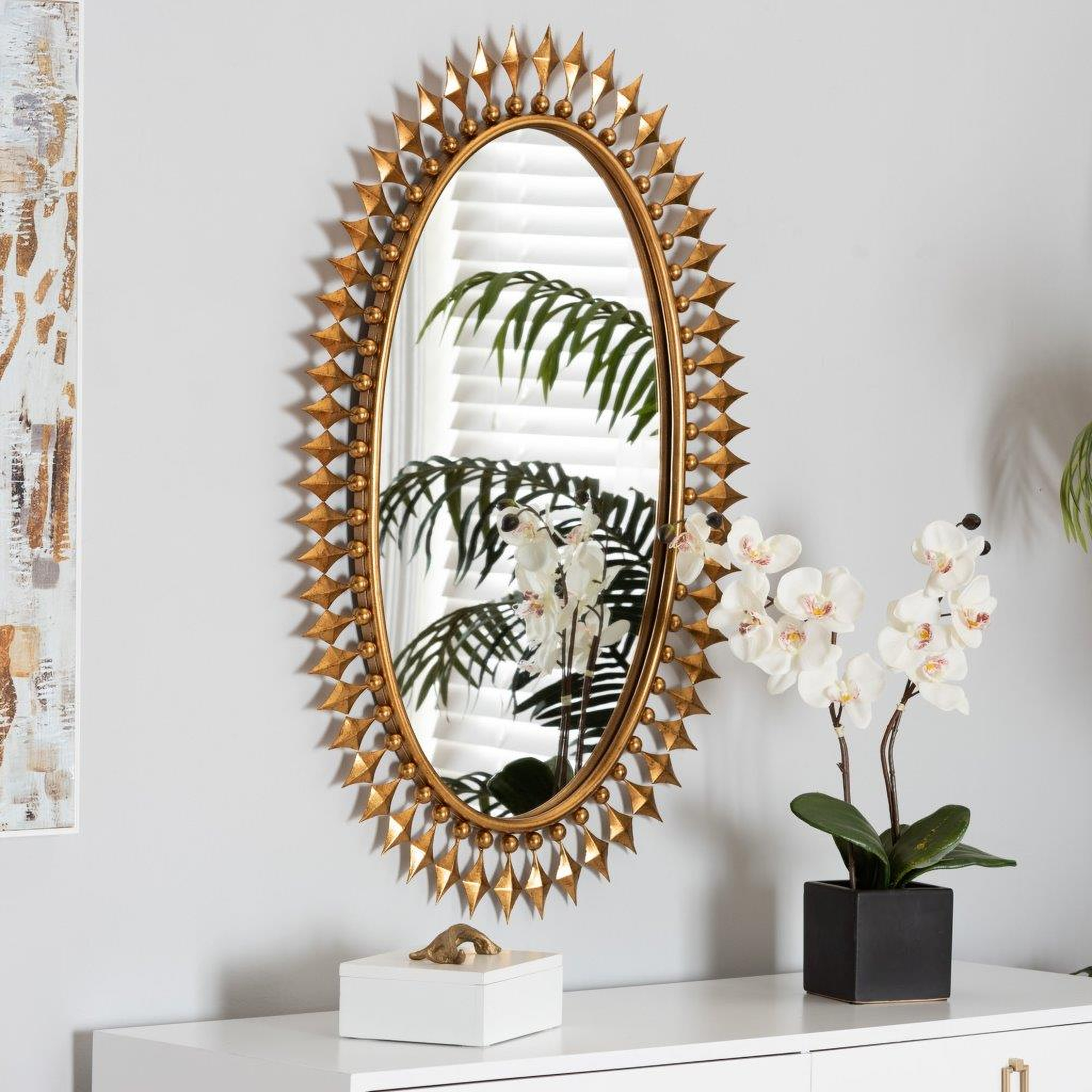 Baxton Studio Rogier Modern Glam And Luxe Antique Goldleaf Metal Accent ... in Unveiling the Beauty of the Tauriel Metal Butterfly Accent Mirror