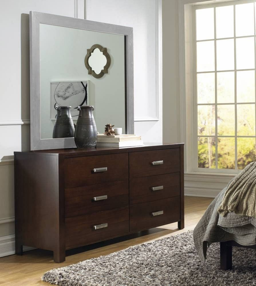 Bedroom Double Dressers Modus Bedroom Riva Six Drawer Dresser In ... with regard to Unveiling the Warmth of the Hollis Dresser and Mirror in Toffee Brown