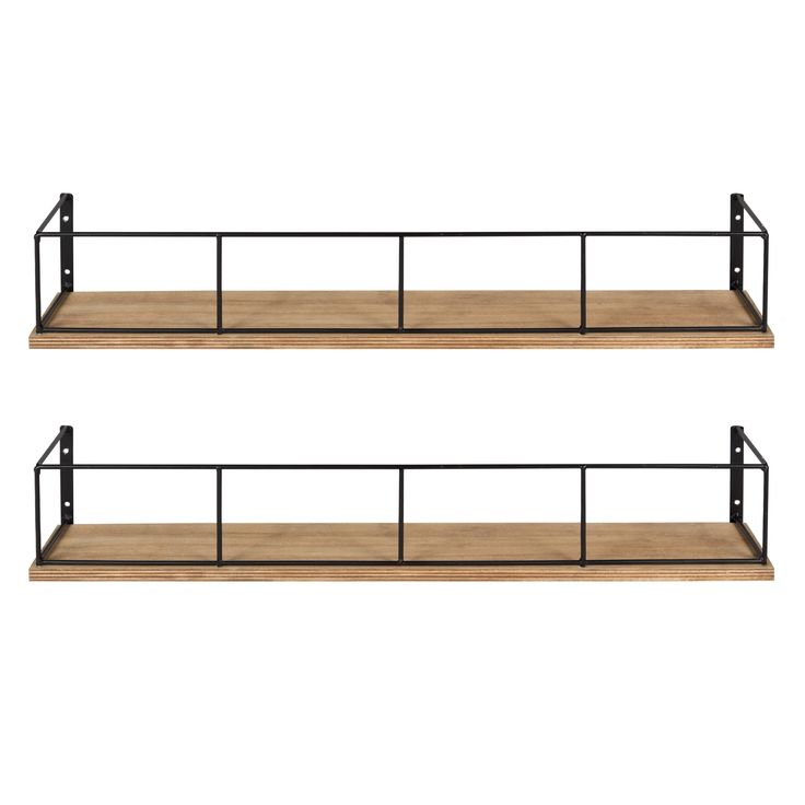 Benbrook Wood And Metal Wall Shelf Set - Rustic Brown/Black / 2Pk 24 ... regarding Sudbury Wood And Metal Wall Shelf Set, White/Black 2 Piece
