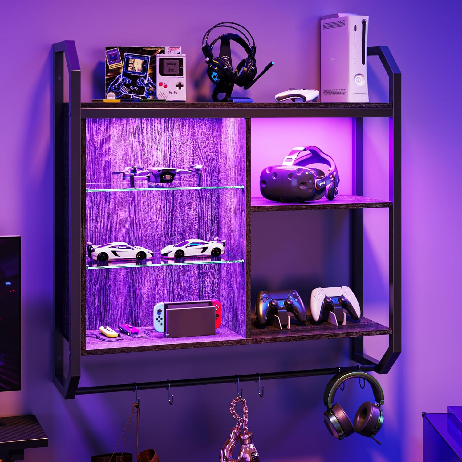 Bestier Gaming Floating Shelves, 34" Led Wall Mounted Shelf With ... with regard to The art of game shelf curation: Tips for collectors and casual players alike