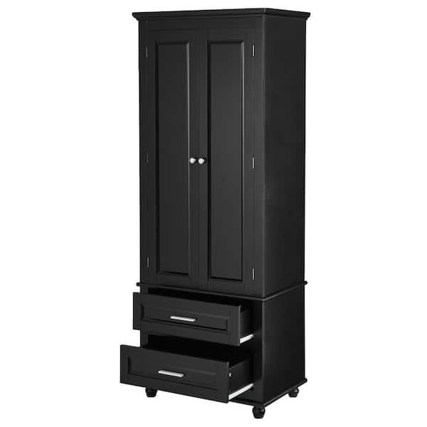 Black 63 In. H Tall Storage Cabinet With Two Drawers For Bathroom Or Office. Xt-Wf299284Aab ... in White Storage Solutions Elevating Your Home Office and Bathroom
