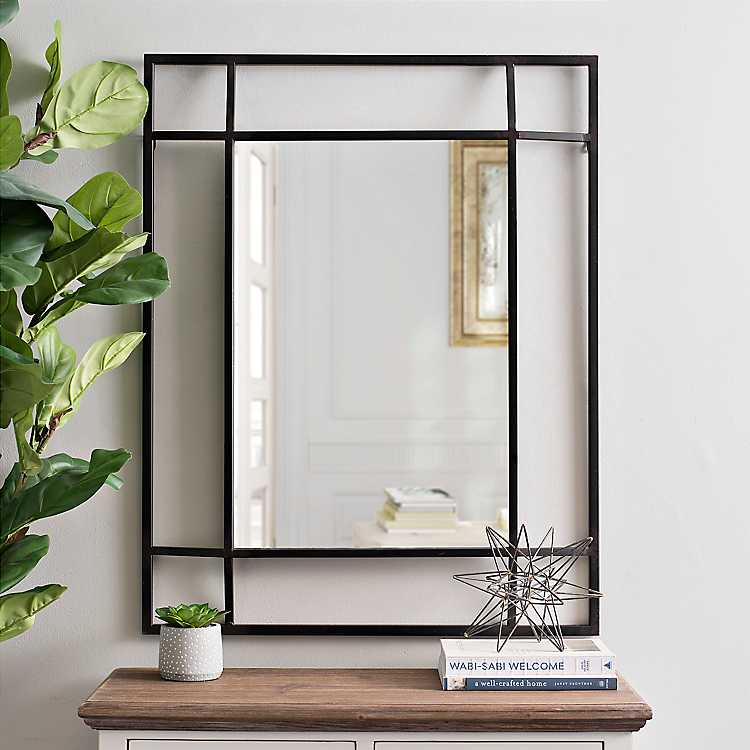 Black Metal Corner Squares Framed Wall Mirror | Kirklands | Framed ... for Black Mirror Frame