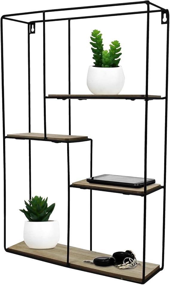 Black Metal Wall Mounted Multi Shelf Storage Organiser Unit Display ... for Meridius Black Metal Multi-Tier Wall Mounted Shelving Unit