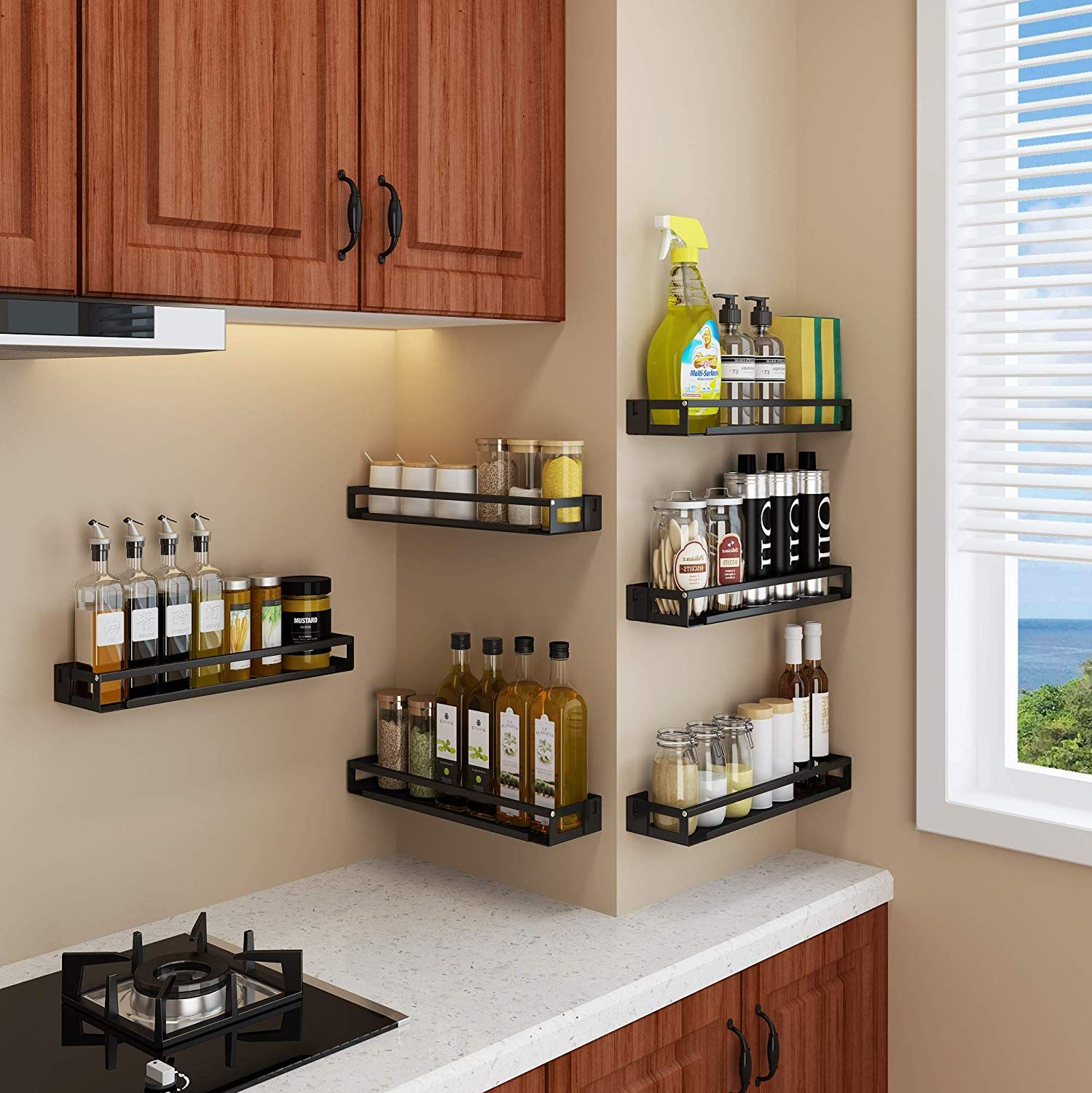 Black Single-Layer Wall-Mounted Kitchen Spice Rack Wall Mount Organizer ... with regard to Understanding How to Arrange Spices for Optimal Cooking Convenience