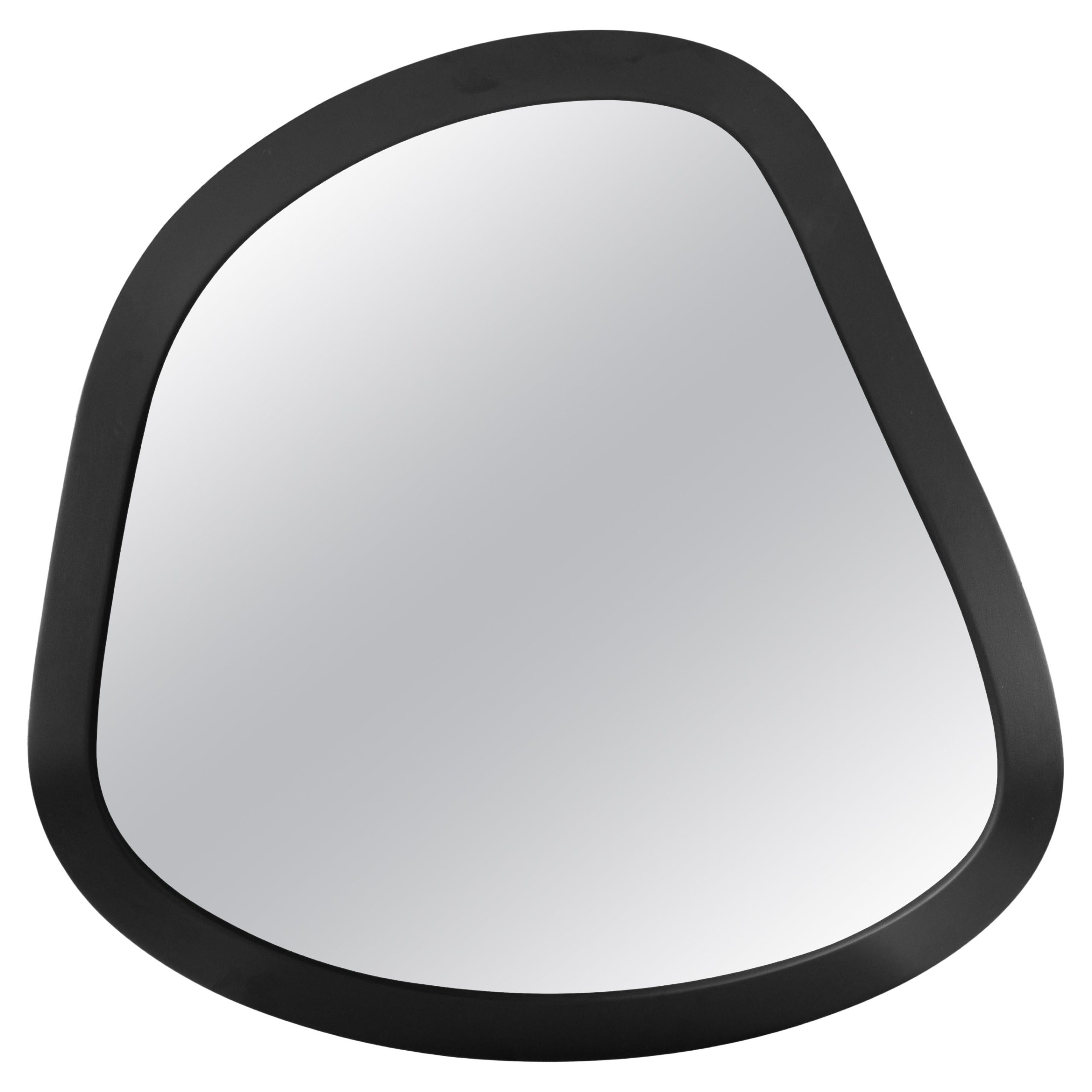 Black Wood Mirror, Organic Design And Matte Finish, 47-Inch - Pantê ... inside Mirror With Organic Shape And Knob Frame Matte Black Finish