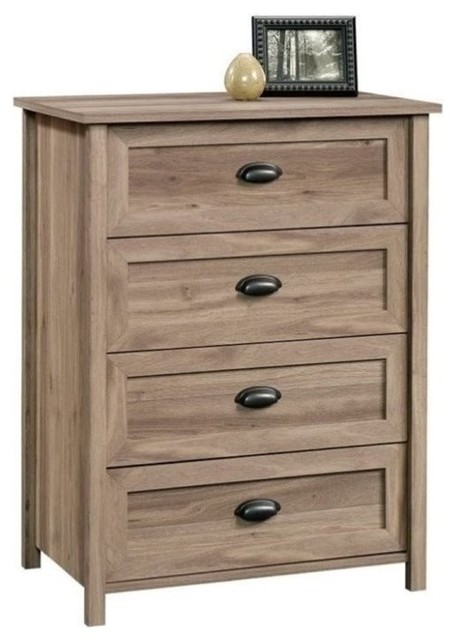 Bowery Hill 4 Drawers Traditional Wood Chest With Metal In Soft White ... intended for Bowery Hill Traditional 4-Drawer Hardwood Chest In Off White