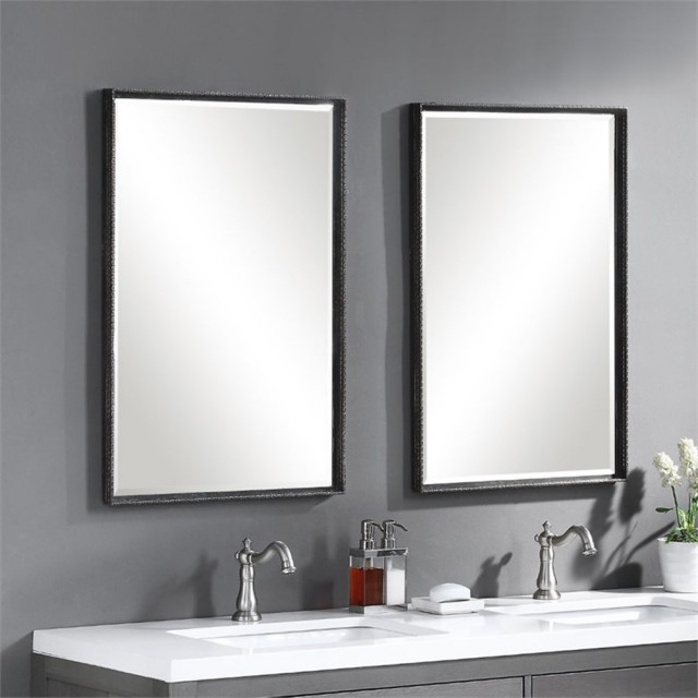 Bowery Hill Contemporary Iron Vanity Mirror In Rustic Bronze ... intended for Bowery Hill Mandie Oval Mirror in Bronze A Deep Dive into Design and Quality