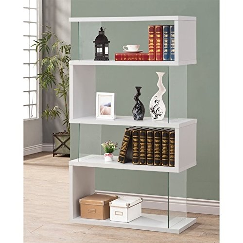 Bowery Hill Cool Modern 4 Shelf Asymmetrical Snaking Bookcase In Glossy ... within Bowery Hill Modern Metal 4 Shelf Glass Display Case In White