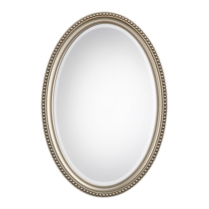 Bowery Hill Elnora Oval Mirror In Metallic Silver - Walmart.com throughout Bowery Hill Mandie Oval Mirror in Bronze A Deep Dive into Design and Quality