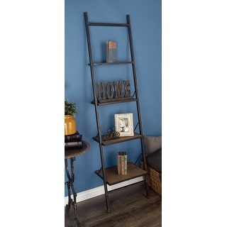 Brown Wood Metal Industrial Farmhouse Leaning Ladder 4 Shelf Storage ... throughout The Aesthetic Appeal and Durability of Brown Wood Metal Shelving